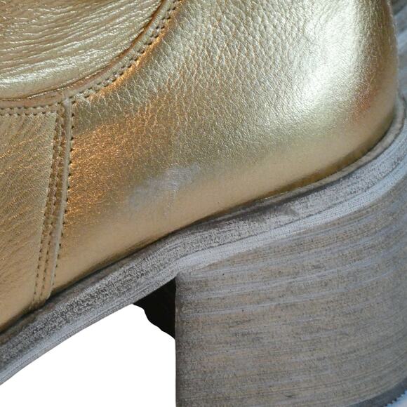 Free People Metallic Gold Essential Tall Slouch Leather Boot Spain Women 9 - Picture 12 of 14